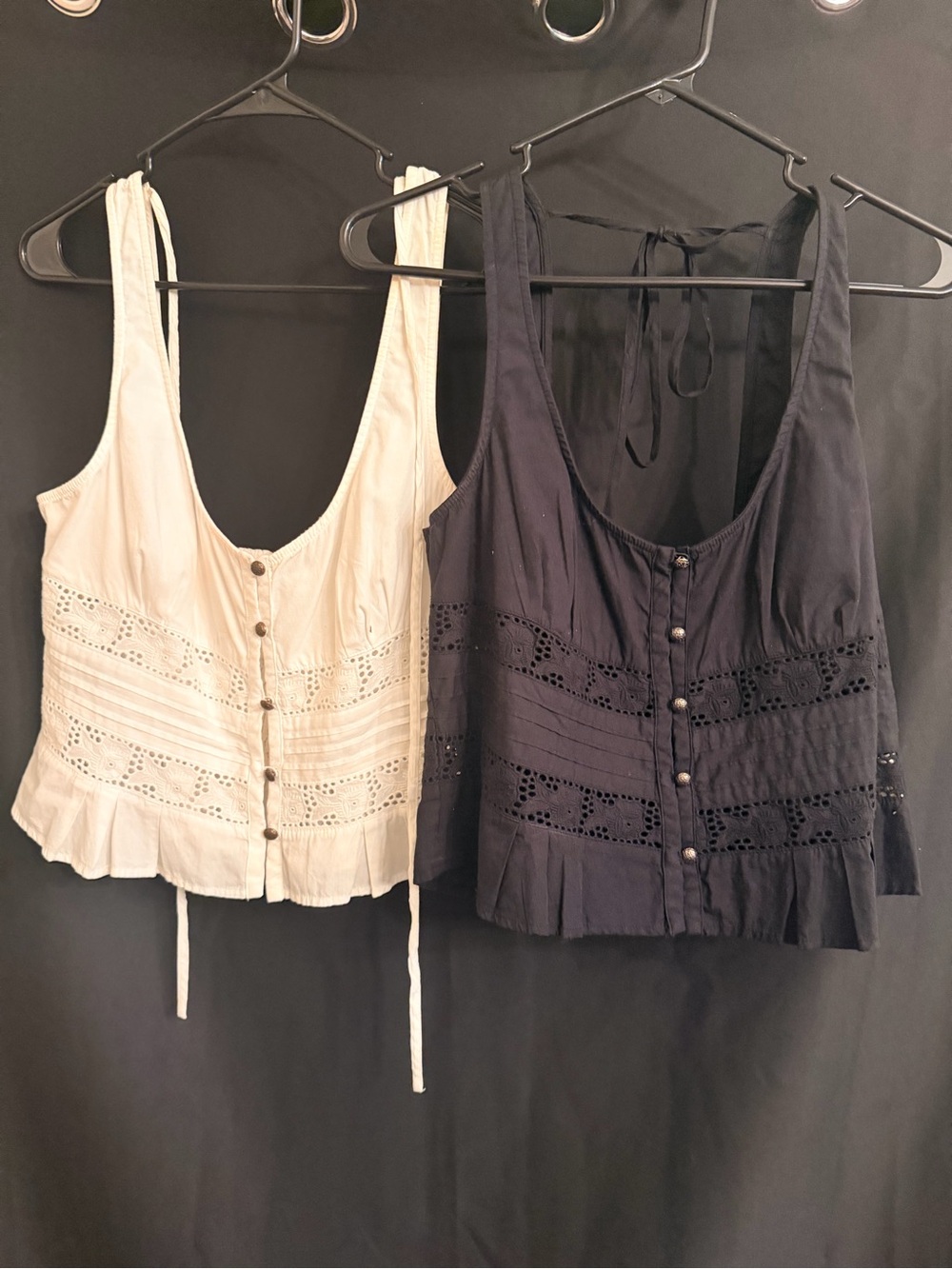 Two Free People Eyelet Button-Front Camisoles - White & Black